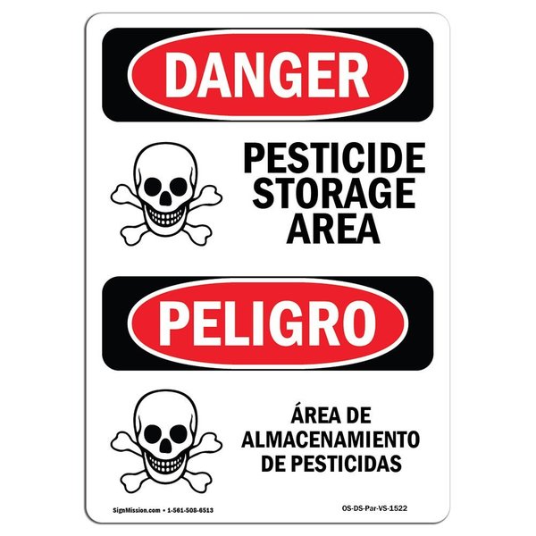 Signmission OSHA Sign, 18" H, 12" W, Aluminum, Pesticide Storage Area Bilingual Spanish, 1218-VS-1522 OS-DS-A-1218-VS-1522